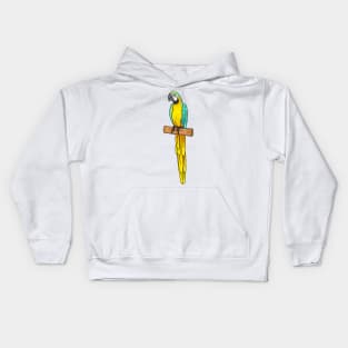 Blue-and-yellow macaw bird cartoon illustration Kids Hoodie